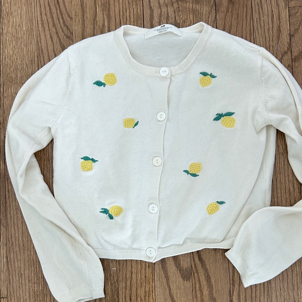 H&M Kids White Cardigan with Yellow Pineapple Embroidery - size 8/10
